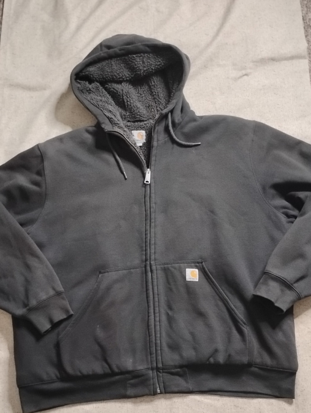 Carhartt Brown Fleece Lined Sweatshirt Hoodie Zipper Jacket with Hood
